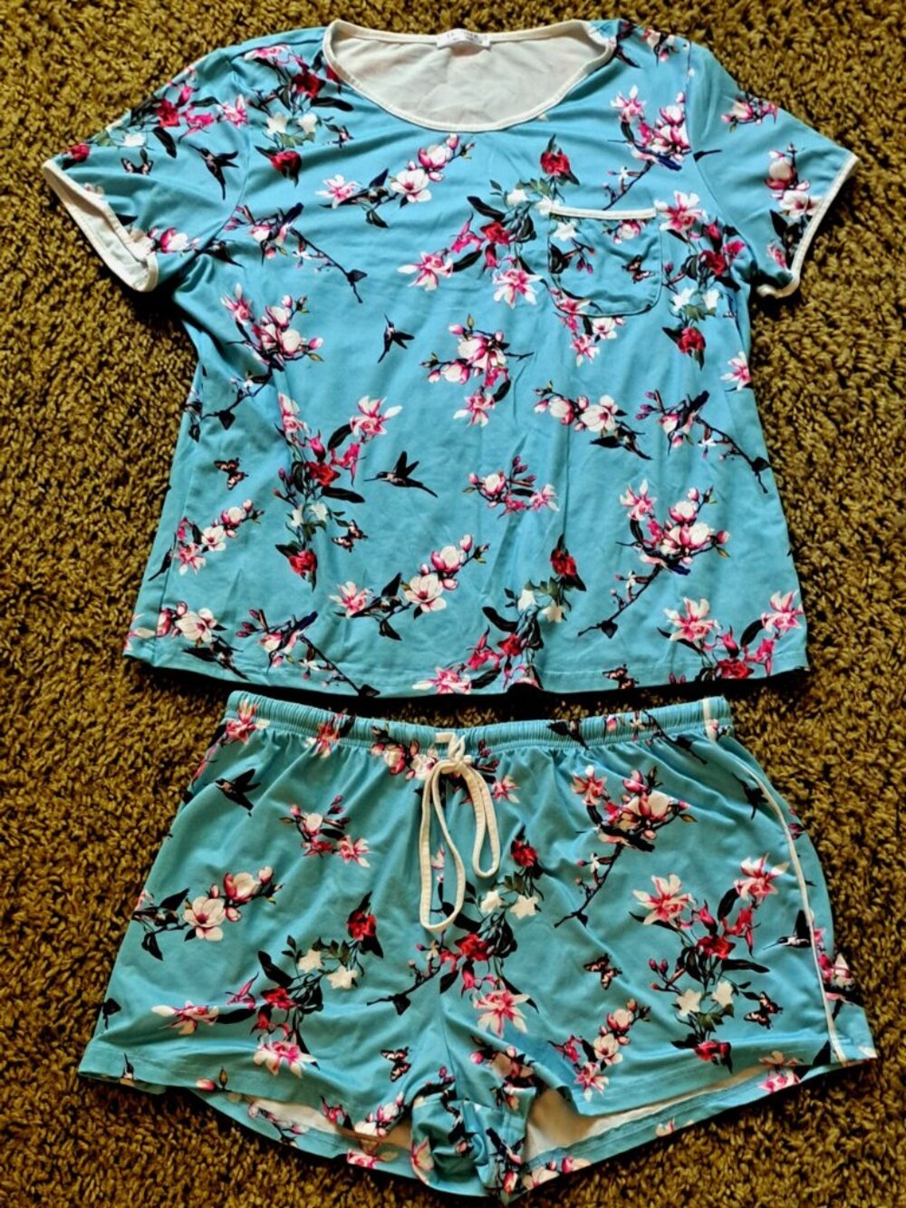 Rose on Turquoise Poly Pajamas Size XL Ekouaer